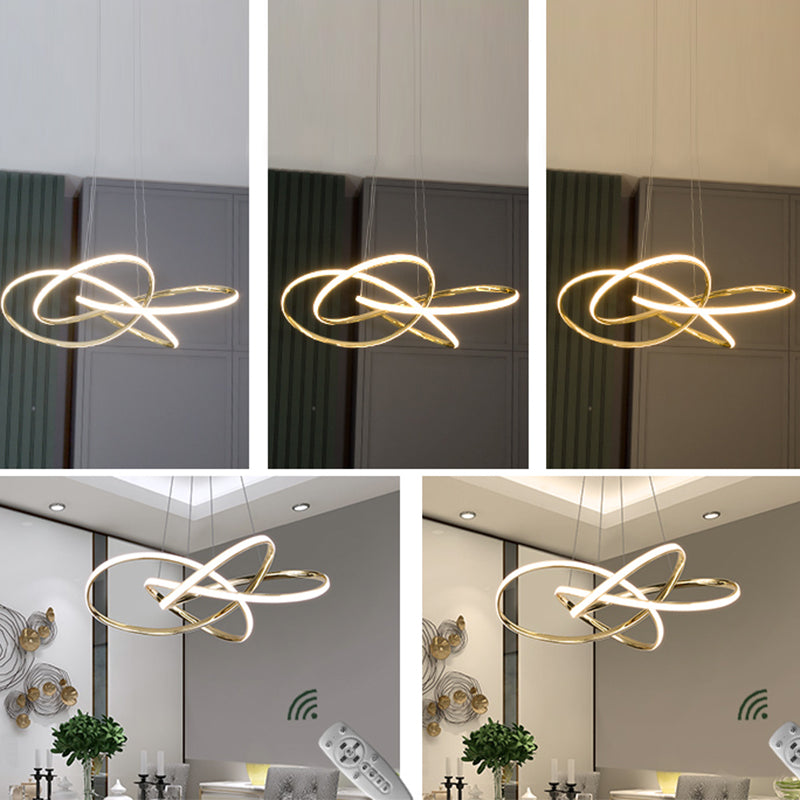 Gold Plated Pendant Chandelier: Minimalistic Metal Led Suspension Light For Restaurants
