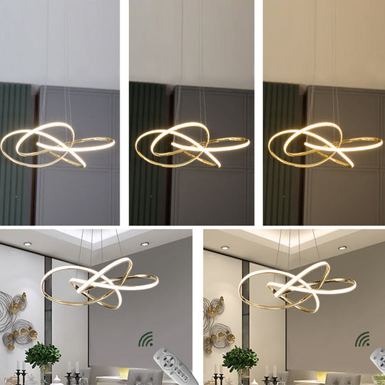 Gold Plated Pendant Chandelier: Minimalistic Metal Led Suspension Light For Restaurants