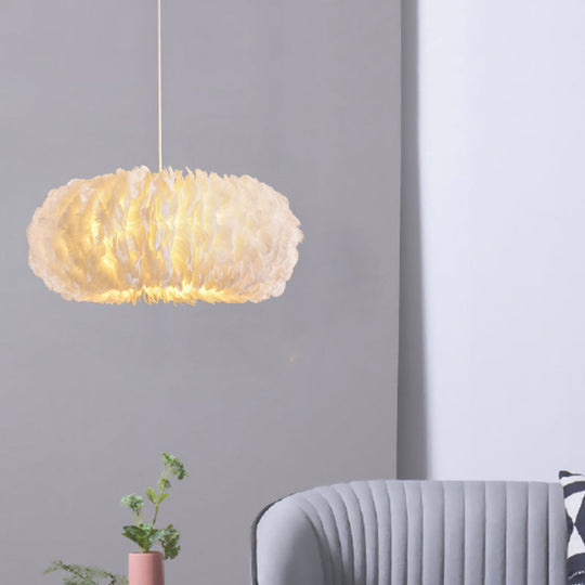 White Feather Donut Pendant Lamp For Bedroom Ceiling