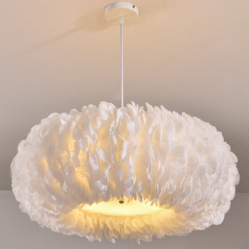 White Feather Donut Pendant Lamp For Bedroom Ceiling