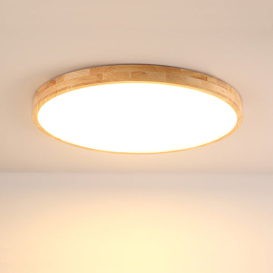 Nordic Led Wood Disc Flush Mount Light For Foyer
