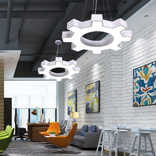 Modern Led Gear Shaped Gym Pendant Lighting: Metallic & Stylish Hanging Light Fixture White / 23.5’