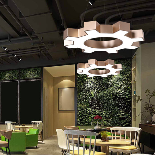 Modern Led Gear Shaped Gym Pendant Lighting: Metallic & Stylish Hanging Light Fixture Gold / 23.5’