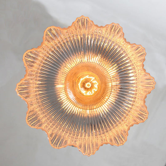 Nautical Brass Pendant Lamp - Clear Glass Pleated Design 1-Light Ceiling Fixture For Restaurants