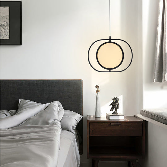 Minimalistic Led Pendant Lamp In Black For Bedside With Acrylic Shade