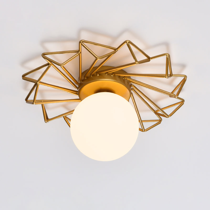 Gold Flushmount Bedroom Ceiling Light With Postmodern Single - Bulb & Cream Glass Shade