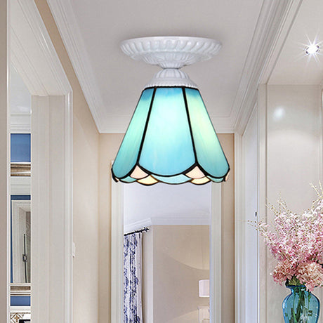 Vintage Handcrafted Stained Glass Ceiling Light With Single Flower Design For Aisle