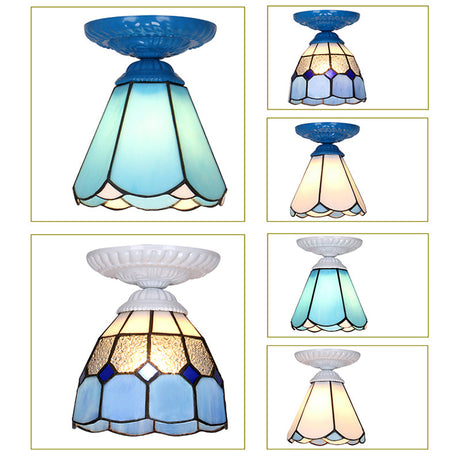 Vintage Handcrafted Stained Glass Ceiling Light With Single Flower Design For Aisle