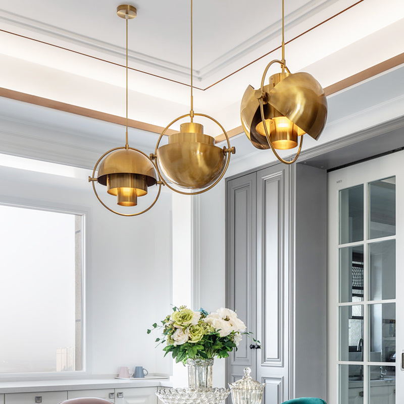 Postmodern Metal Pendant Lighting - Rollover Quart-Sphere: Single Restaurant Hanging Light