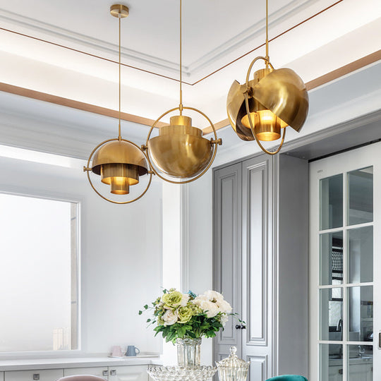 Postmodern Metal Pendant Lighting - Rollover Quart-Sphere: Single Restaurant Hanging Light