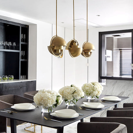 Modern Metal Pendant Light For Restaurants: Rollover Quart-Sphere Design