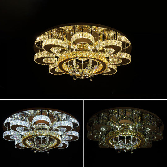 Chrome Led Flower Ceiling Light: Modern Clear Crystal Flush Fixture For Living Room / 31.5