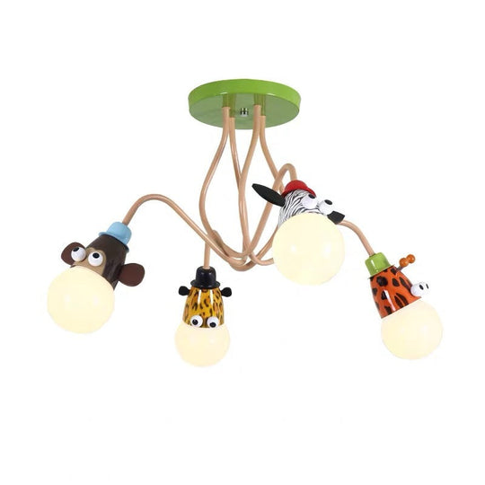 Semi Flush Cartoon Metal Orange Ceiling Light With Animal - Friendly Exposed Bulb Fixture