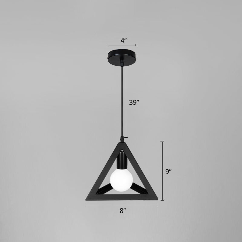 Industrial Iron Geometric Cage Hanging Ceiling Light - Black Suspension Lamp For Restaurants