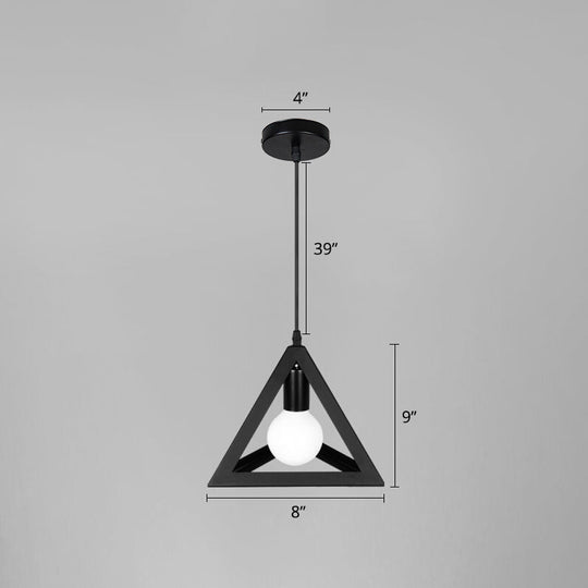 Industrial Iron Geometric Cage Hanging Ceiling Light - Black Suspension Lamp For Restaurants