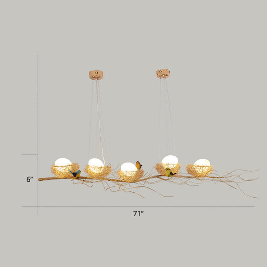 Artistic Aluminum Wire Nest Island Lamp With Wood Egg And Bird: A Unique Suspension For Dining Room