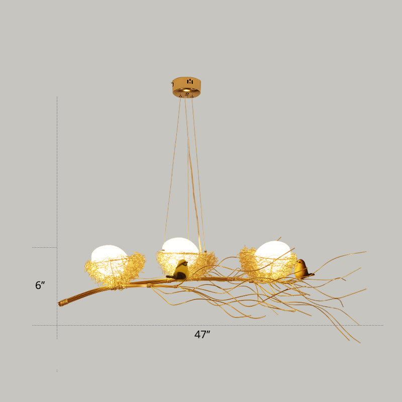 Artistic Aluminum Wire Nest Island Lamp With Wood Egg And Bird: A Unique Suspension For Dining Room