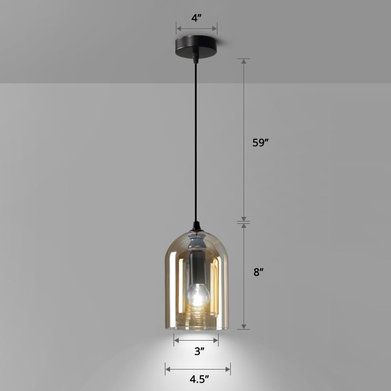 Postmodern Blown Glass Pendant Light - Dual Cloche Shape 1 Head Suspension Bedroom Lighting
