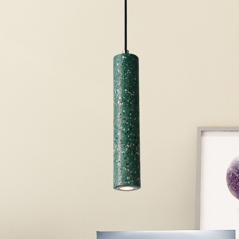 Nordic Concrete Pendant Light - 1-Light Black/White/Yellow Suspension Green