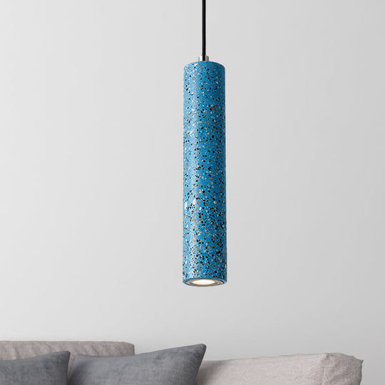 Nordic Concrete Tube Pendant Lighting - 1 Light Black/White/Yellow Suspension Blue