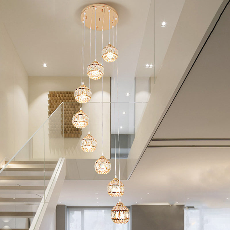 Modern Gold Crystal Pendant Light Fixture For Staircase