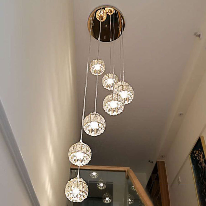 Modern Gold Crystal Pendant Light Fixture For Staircase 8 / Spiral