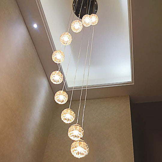 Modern Gold Crystal Pendant Light Fixture For Staircase 10 / Spiral