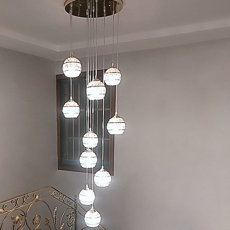Modern Gold Crystal Pendant Light Fixture For Staircase 10 / Regular