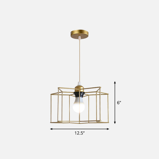 Gold Wire Cage Pendant Light - Nordic Style Ceiling Lamp For Dining Room