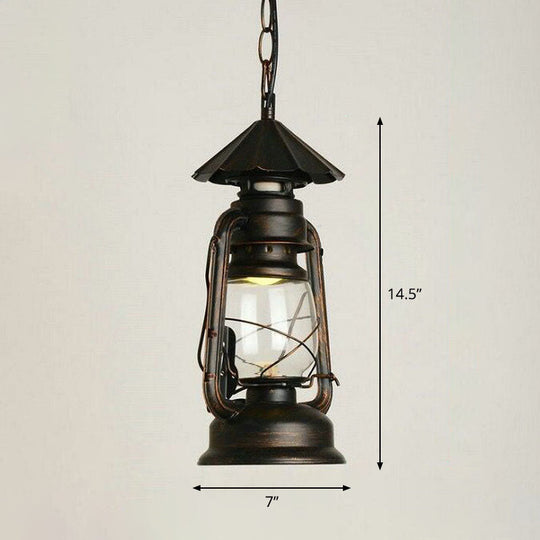 Nautical Kerosene Lantern Pendant Light - Clear Glass Hanging Lamp For Corridor