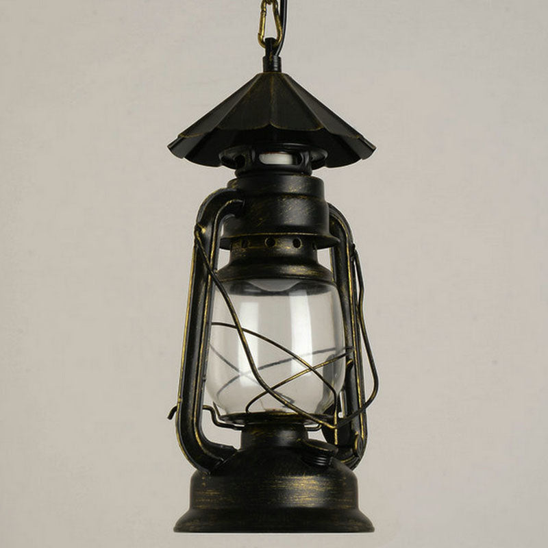 Nautical Clear Glass Kerosene Lantern Pendant Light - Single-Bulb Hanging Lamp For Corridor