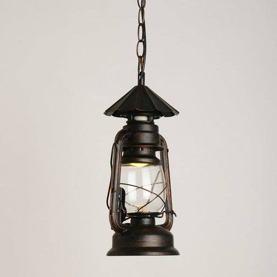 Nautical Kerosene Lantern Pendant Light - Clear Glass Hanging Lamp For Corridor