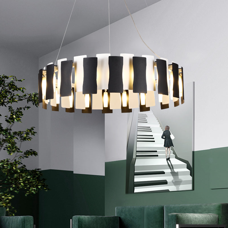 Modern Black & White Circular Chandelier Pendant Light - Creative Metal Design For Living Room