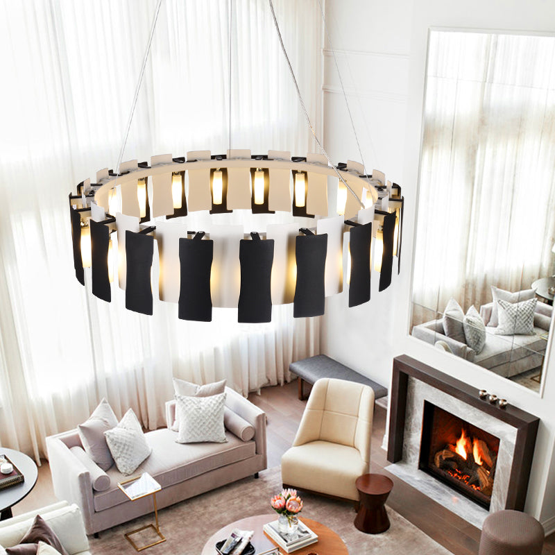 Modern Black & White Circular Chandelier Pendant Light - Creative Metal Design For Living Room