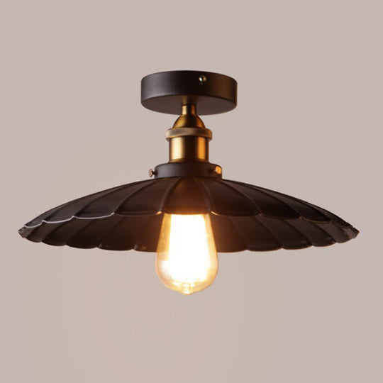 Vintage Metal 1 - Light Semi - Flush Ceiling Light - Black Shaded Kitchen Fixture / 10’ Umbrella