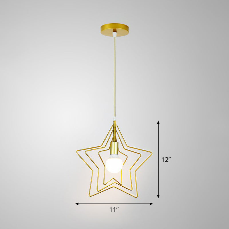 Gold Metal Cage Pendant Ceiling Light - Nordic Design 1 Bulb Dining Room Suspension