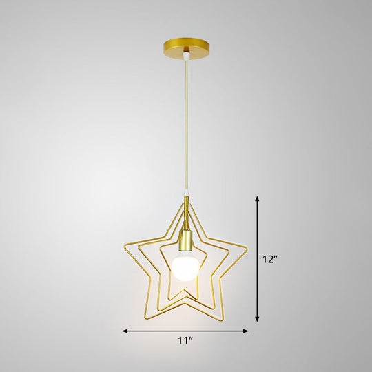 Gold Metal Cage Pendant Ceiling Light - Nordic Design 1 Bulb Dining Room Suspension