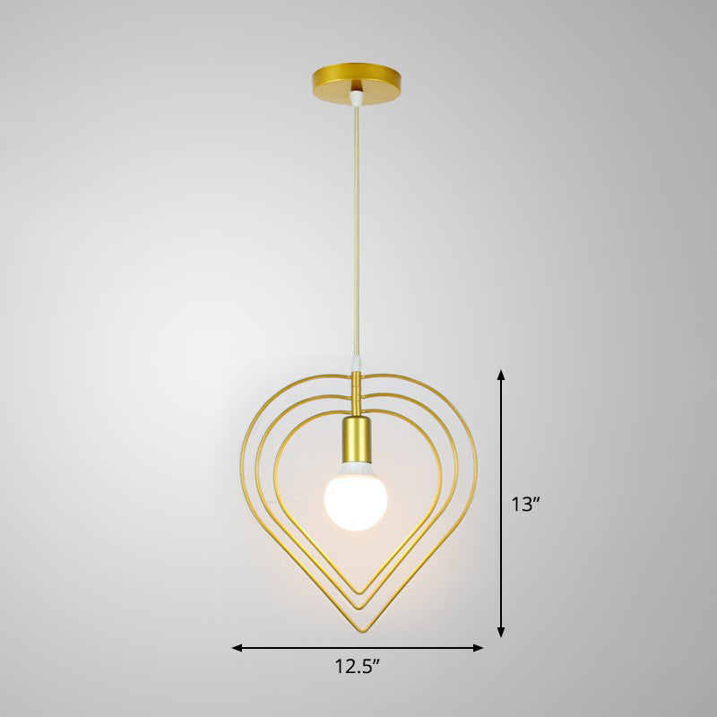 Gold Metal Cage Pendant Ceiling Light - Nordic Design 1 Bulb Dining Room Suspension