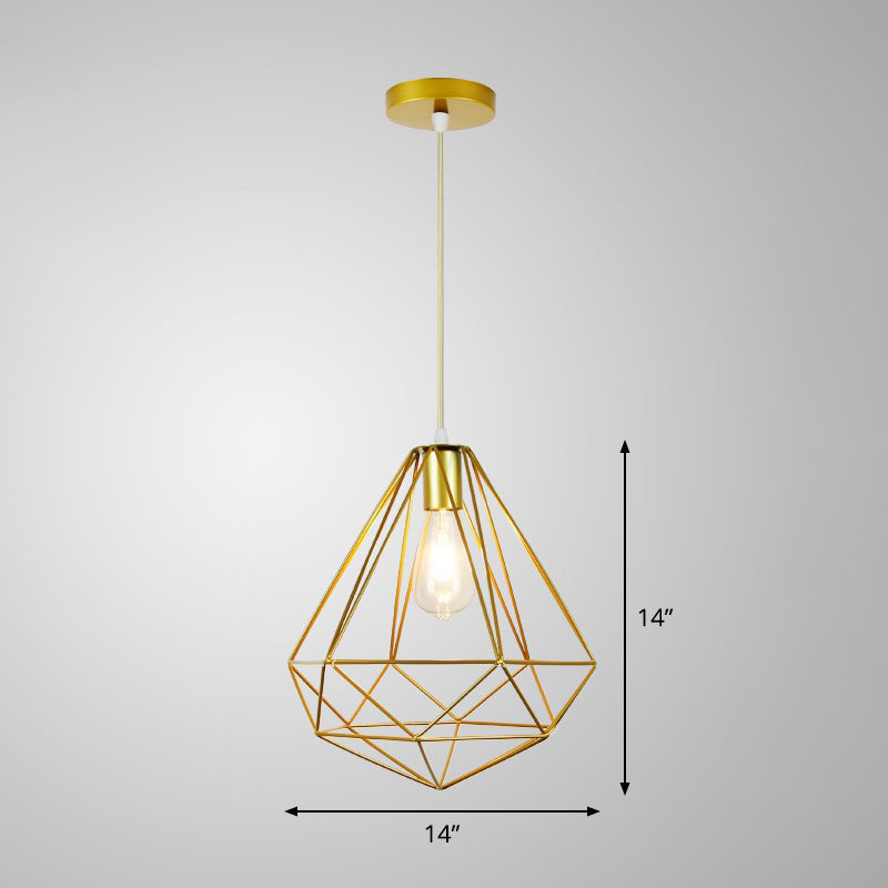 Gold Metal Cage Pendant Ceiling Light - Nordic Design 1 Bulb Dining Room Suspension