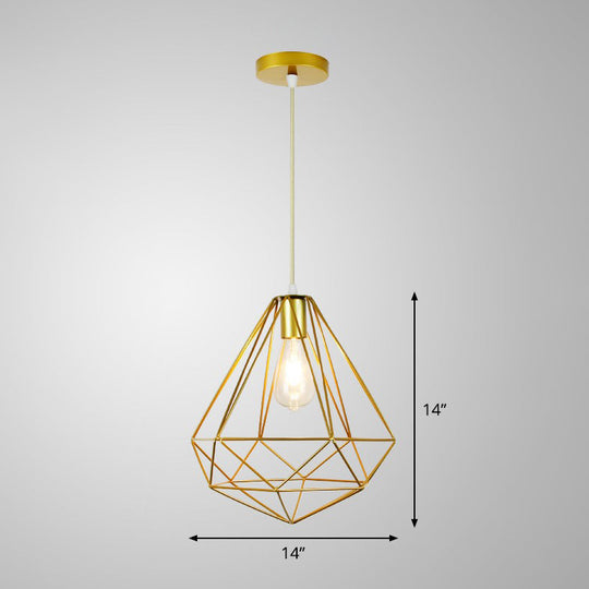 Gold Metal Cage Pendant Ceiling Light - Nordic Design 1 Bulb Dining Room Suspension