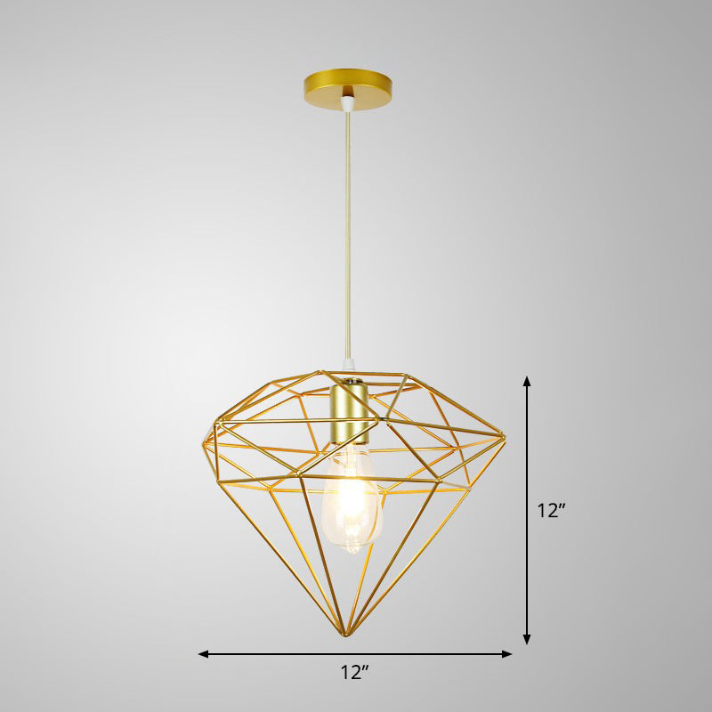 Gold Metal Cage Pendant Ceiling Light - Nordic Design 1 Bulb Dining Room Suspension