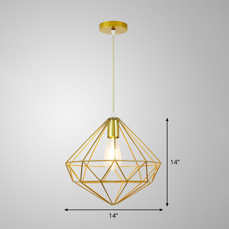 Gold Metal Cage Pendant Ceiling Light - Nordic Design 1 Bulb Dining Room Suspension