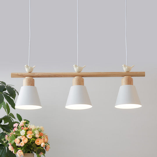 Nordic Shaded Hanging Island Light Metal Pendant With Bird Decor - 3-Head Dining Room Drop