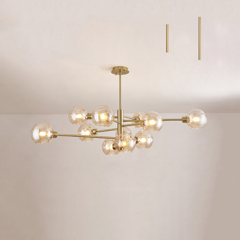 Contemporary Sputnik Chandelier - Glass Living Room Ceiling Light Fixture + 11 / Gold Cognac