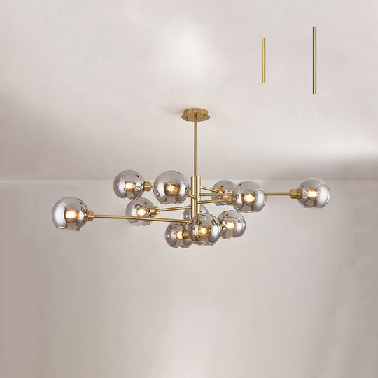 Contemporary Sputnik Chandelier - Glass Living Room Ceiling Light Fixture + 11 / Gold Smoke Grey
