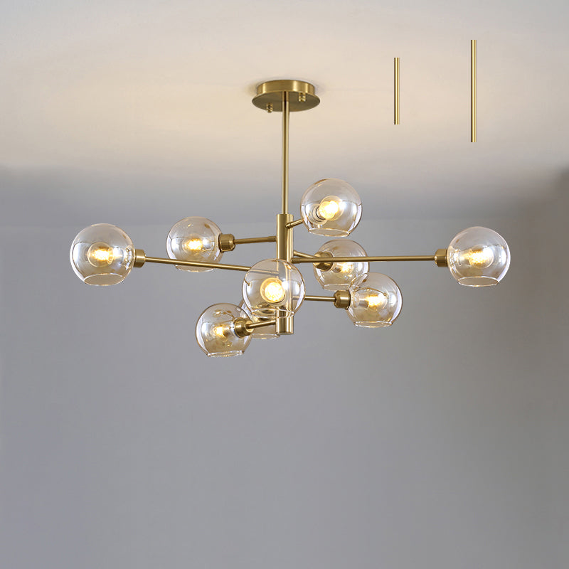 Contemporary Sputnik Chandelier - Glass Living Room Ceiling Light Fixture + 9 / Gold Cognac