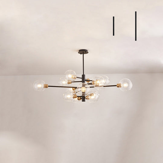 Contemporary Sputnik Chandelier - Glass Living Room Ceiling Light Fixture + 15 / Black Clear