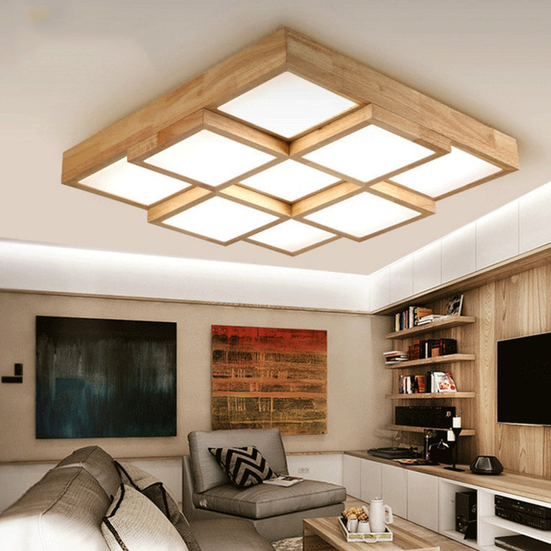 Minimalist Wooden Led Flush Mount Ceiling Light For Living Room - Check Fixture