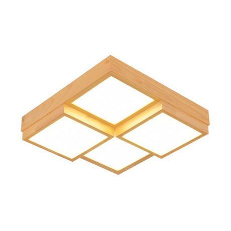 Minimalist Wooden Led Flush Mount Ceiling Light For Living Room - Check Fixture