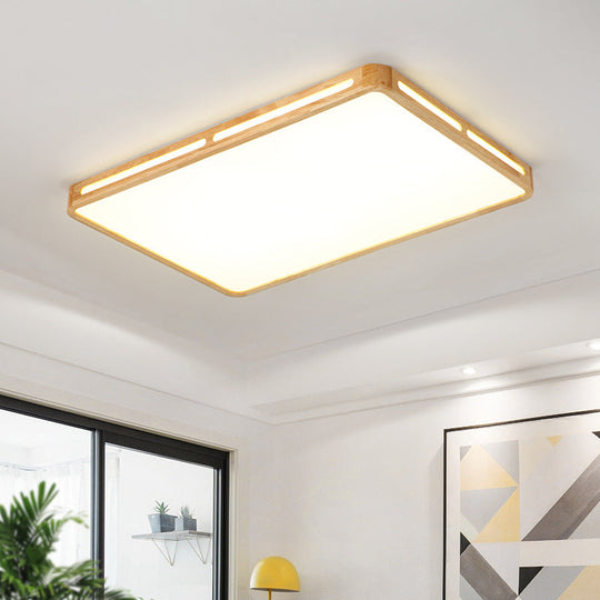 Led Wooden Rectangle Flush Mount Ceiling Light With Acrylic Diffuser - Simple Style For Living Room